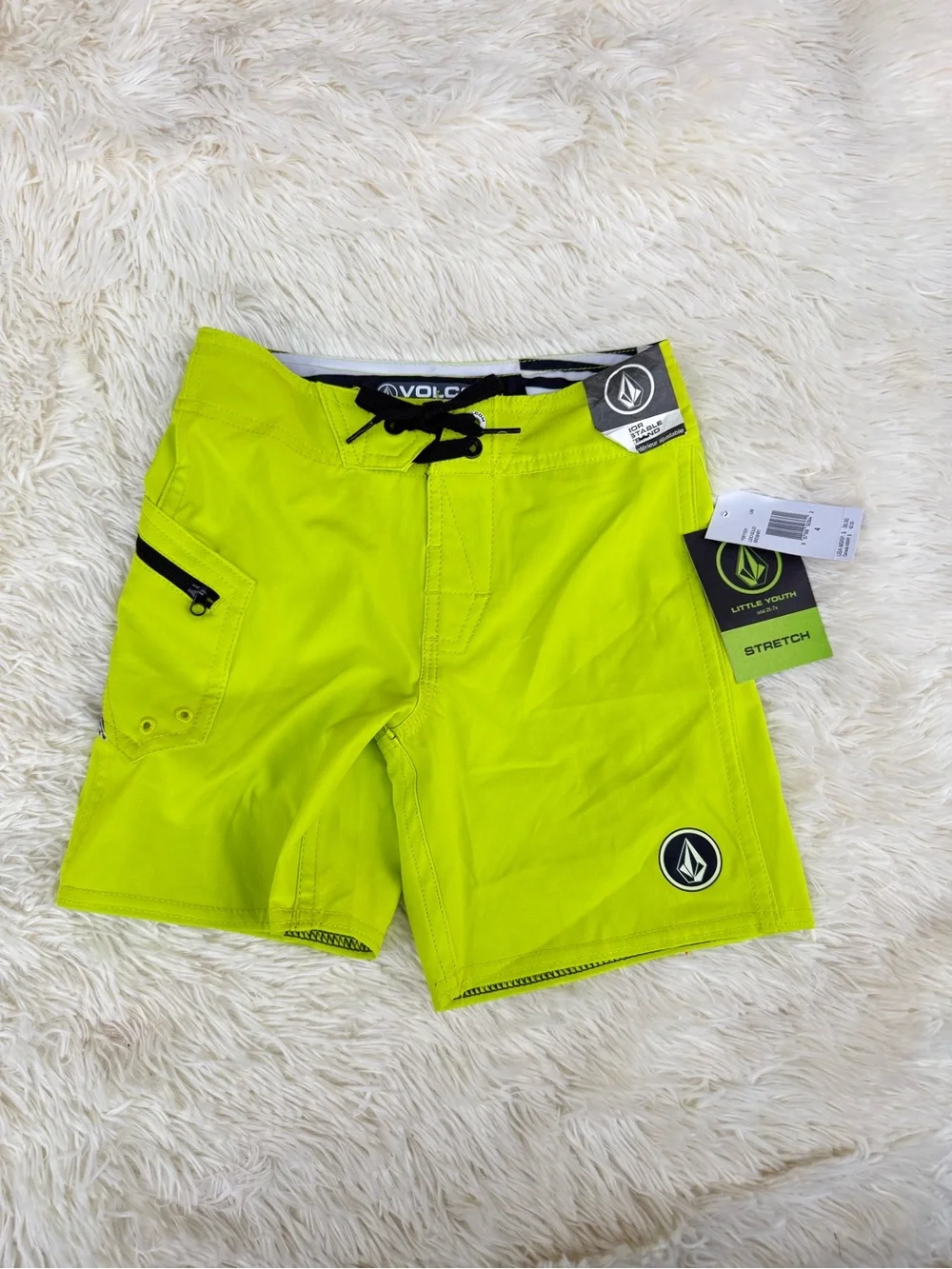 Volcom Kidd’s Neon Lime Stretch Swim Trunks